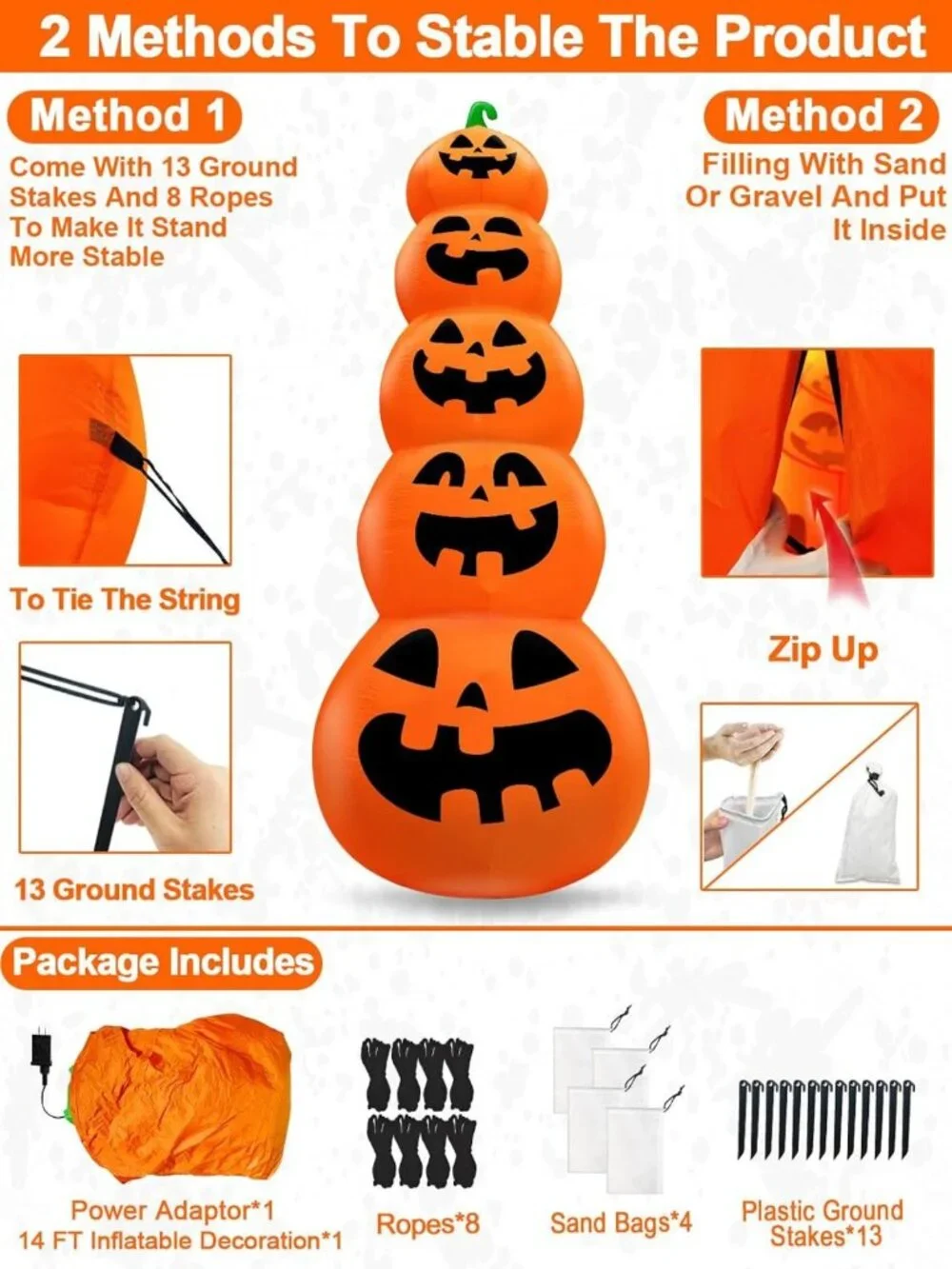 Giant 14 FT Inflatable Stacked Pumpkins - Outdoor Halloween Decoration, Yard
